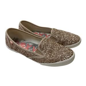 Roxy Womens Gold Glitter Drifter Slip On Sneakers Size 8 Rockabilly Y2K McBling